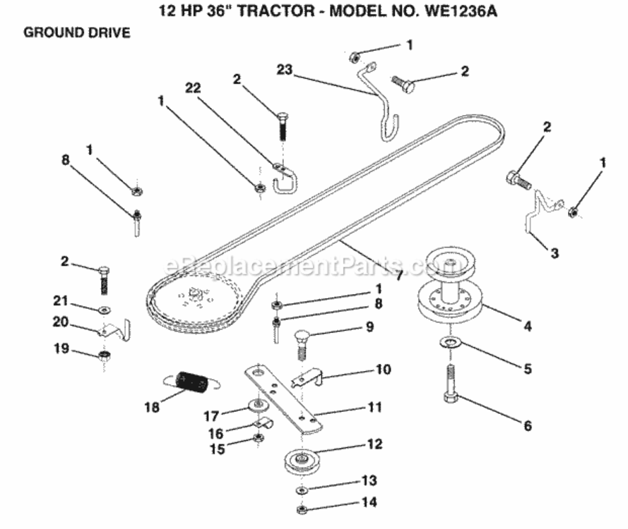 Ground_Drive Diagram and Parts List for WE1236A 1999 And Before Weed Eater Lawn Tractor